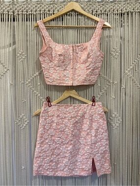 wild fable Pink Floral Corset Crop Top & Mini Skirt Set